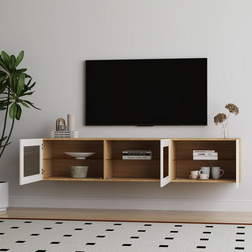 Riva Emma 1.8 Metre 3-Door Wall Mounted TV Unit with Glass Door For TVs up to 75 inches - Image 4