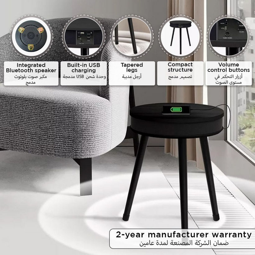 Movo Eden End Table with Bluetooth Speaker and USB Charging Port - Image 2