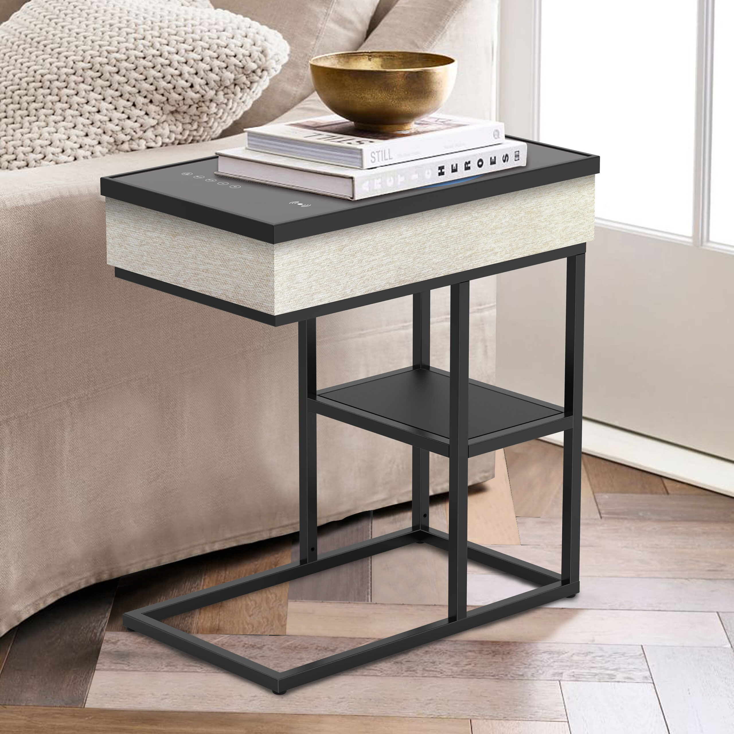 Delta Rectangle End Table with Bluetooth Speaker and USB Charging Port