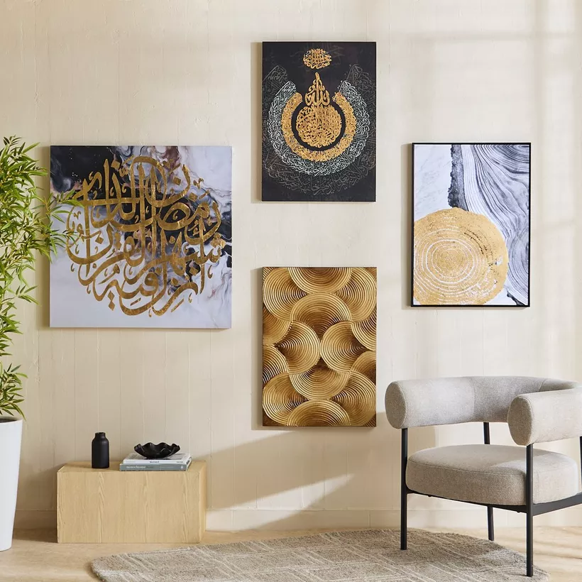 Onyx Calligraphy 80% Hand Painted with Gold Foil Framed Wall Art - 80x3x80 cm - Image 5