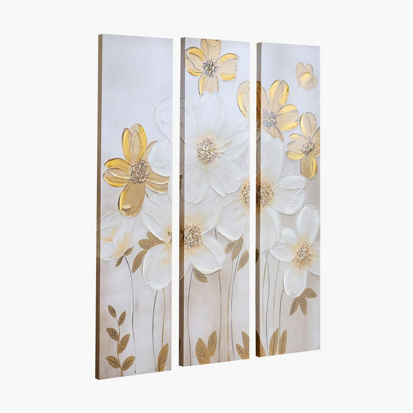 Onyx 3-Piece Flowers 40% Hand Painted Wall Art Set - 90x3x120 cm - Image 2