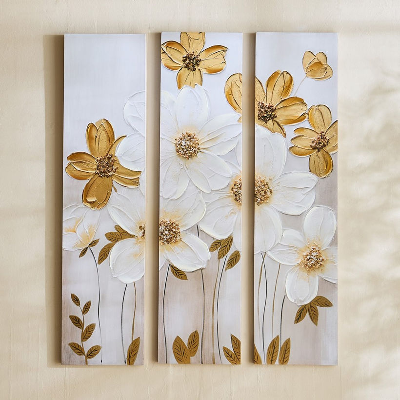 Onyx 3-Piece Flowers 40% Hand Painted Wall Art Set - 90x3x120 cm - Image 3