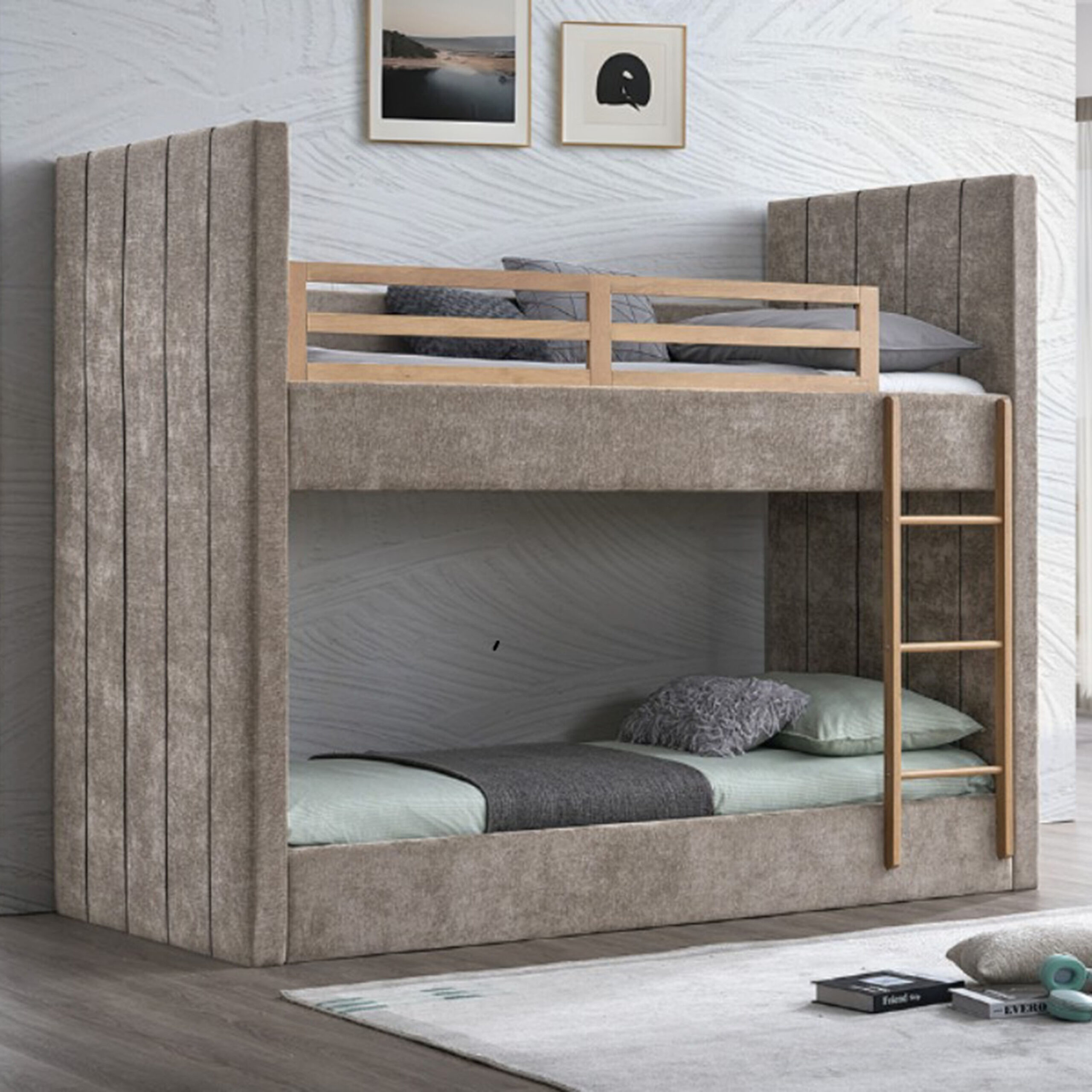 Hampton Upholstered Single Bunk Bed - 90x200 cm
