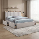 Movo Ruby Linear Smart Upholstered Queen Bed with 4 Drawers - 160x200 cm