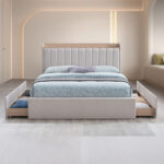 Movo Ruby Linear Smart Upholstered Queen Bed with 4 Drawers - 160x200 cm