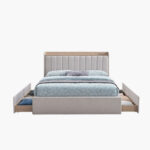 Movo Ruby Linear Smart Upholstered Queen Bed with 4 Drawers - 160x200 cm
