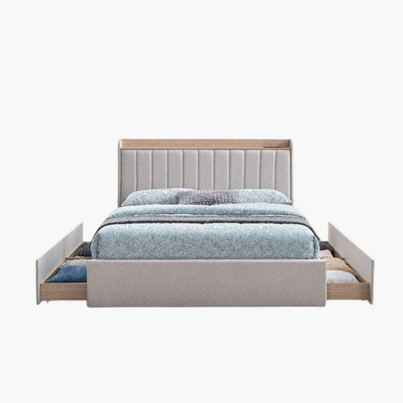 Movo Ruby Linear Smart Upholstered Queen Bed with 4 Drawers - 160x200 cm - Image 4