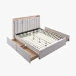 Movo Ruby Linear Smart Upholstered Queen Bed with 4 Drawers - 160x200 cm