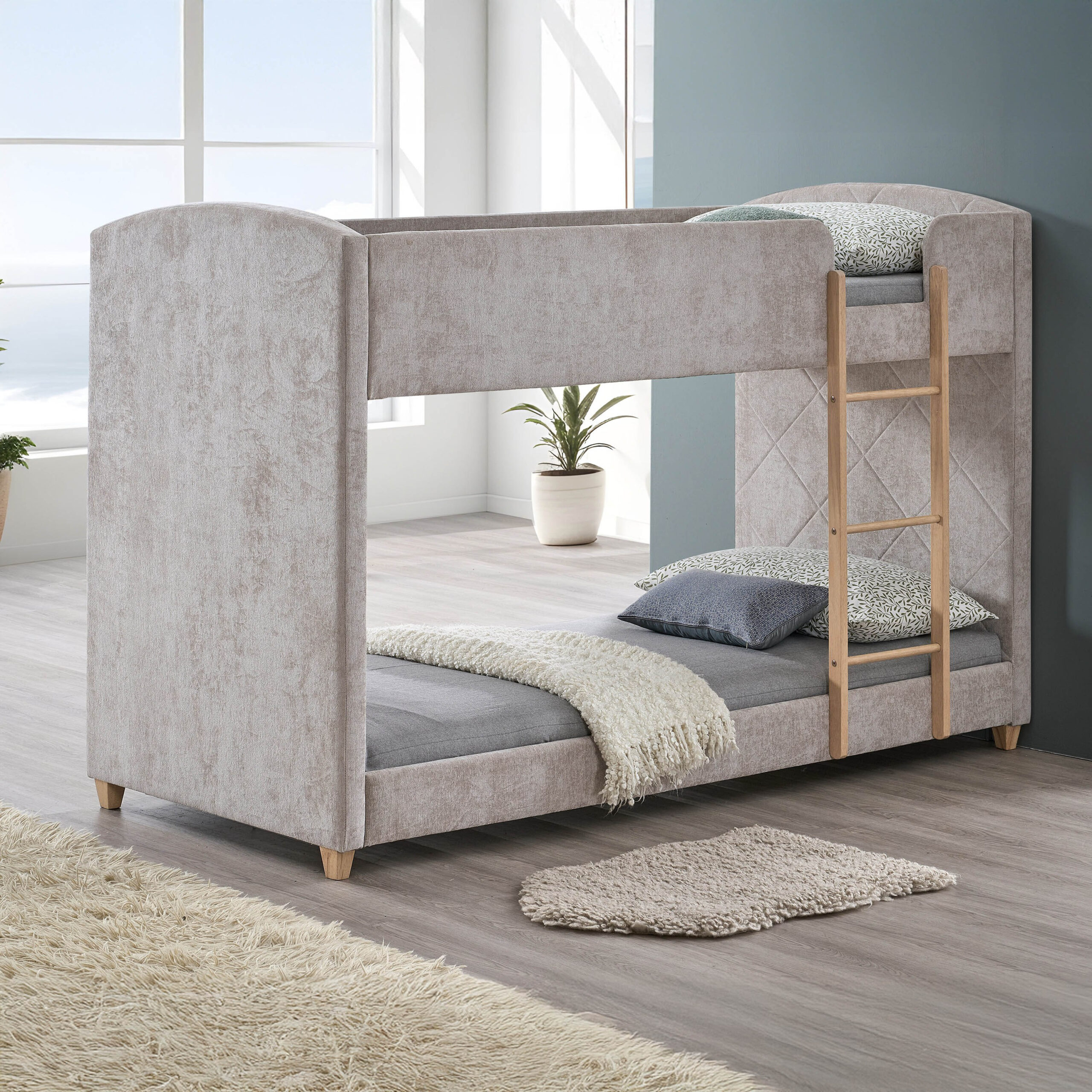Curvy Upholstered Single Bunk Bed - 90x200 cm