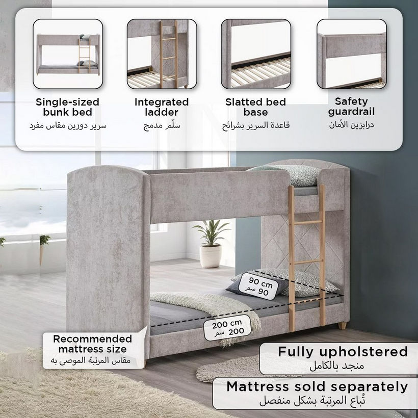 Curvy Upholstered Single Bunk Bed - 90x200 cm - Image 2
