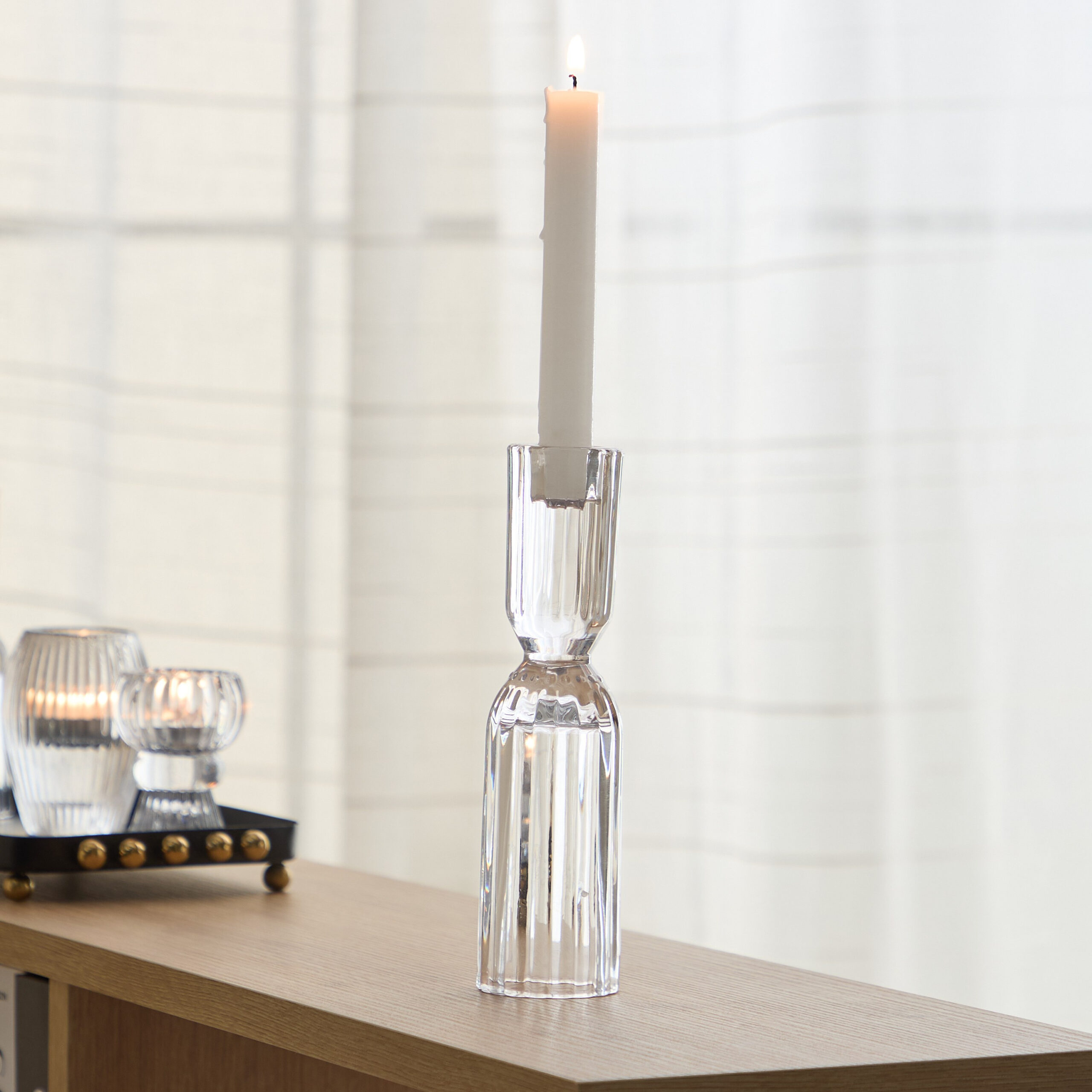 Tamara Heavy Glass Crystalline Candleholder - 5x22 cm