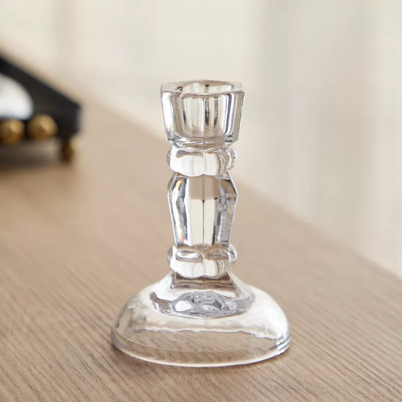 Tamara Heavy Glass Crystalline Clear Small Candleholder - 7x10 cm - Image 3