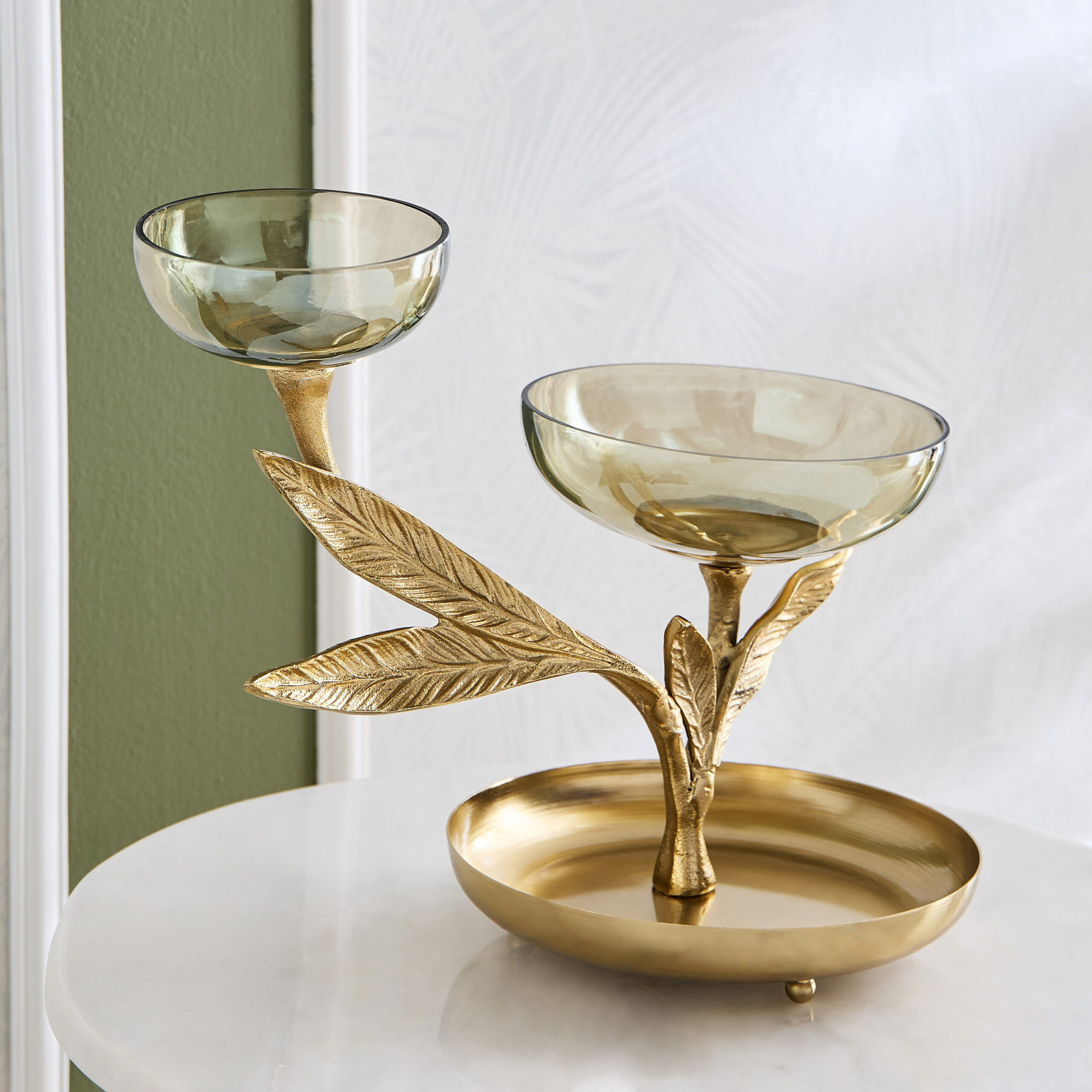 Eternity Bloom Aluminium Decorative Leaf Condiment Bowl - 33x20x27 cm