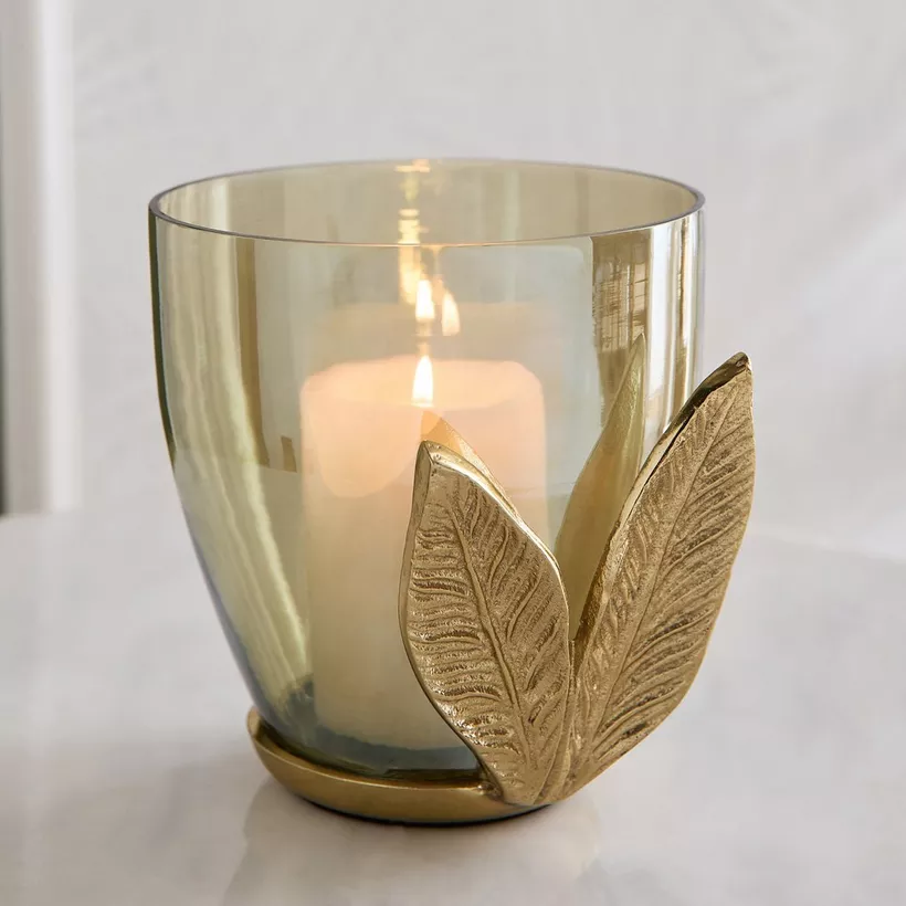 Eternity Bloom Aluminium Leaf Glass Votive - 14.5x14x15 cm - Image 3