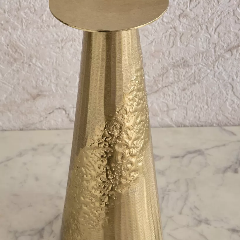 Melrose Litt Aluminium Textured Pillar Candleholder - 12x12x34 cm - Image 4