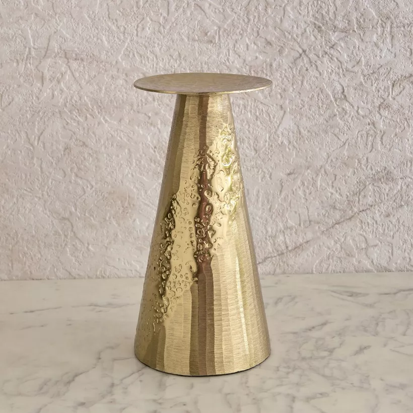 Melrose Litt Aluminium Textured Pillar Candleholder - 12x12x24 cm - Image 3