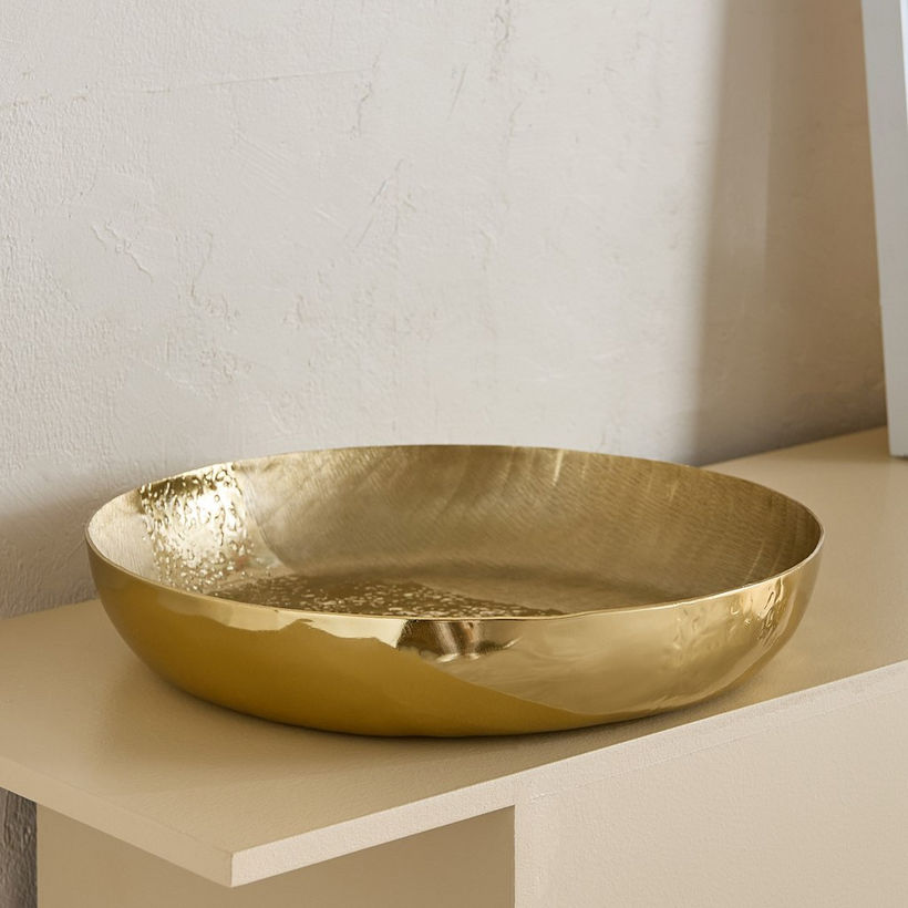 Melrose Litt Aluminium Textured Decorative Round Flat Bowl - 30x30x7 cm - Image 6