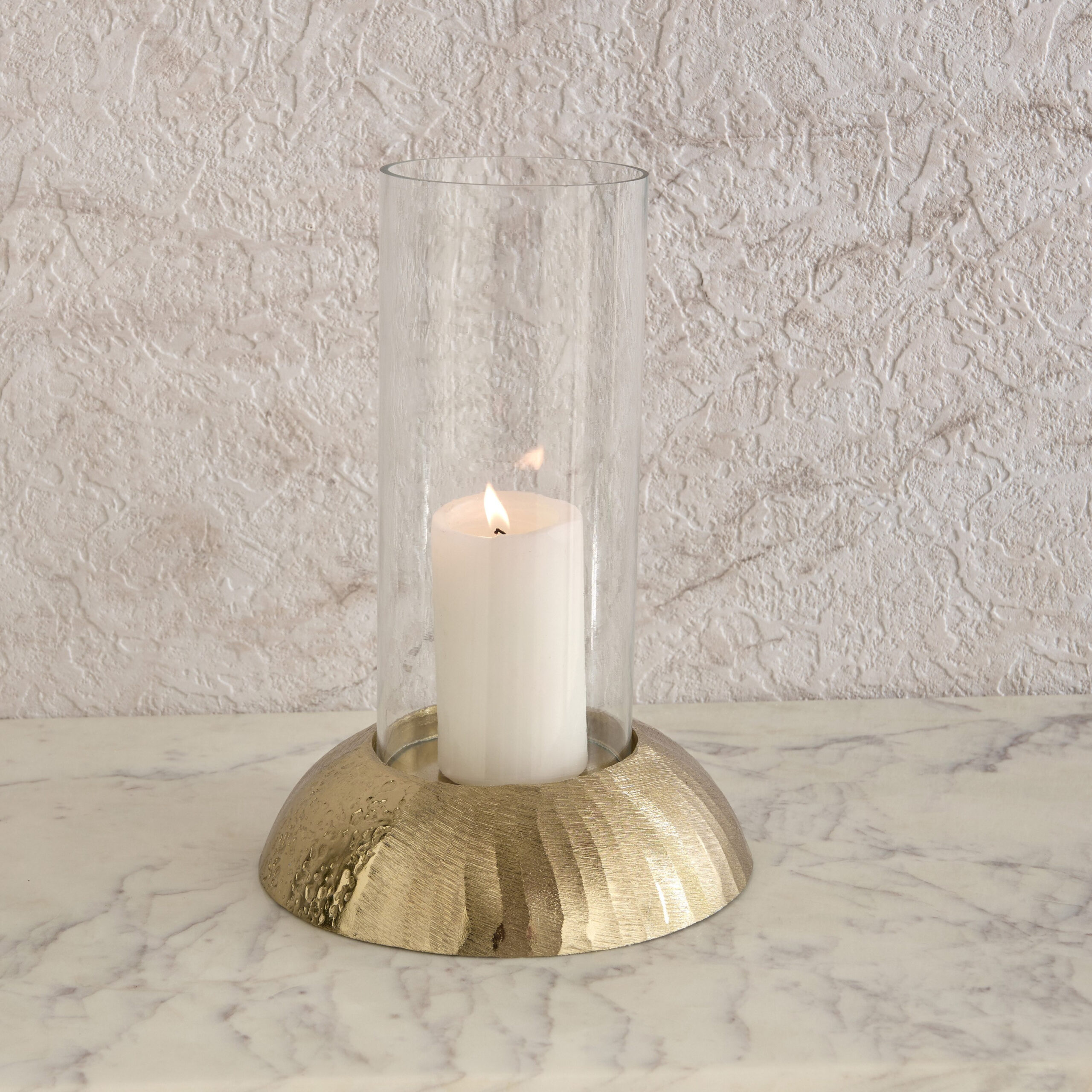 Melrose Litt Glass Hurricane with Aluminium Base - 19x19x28 cm