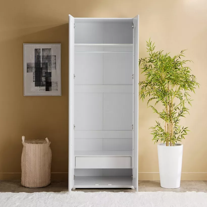 Artisan 2-Door Glossy Wardrobe with Drawer & Mirror - Image 5