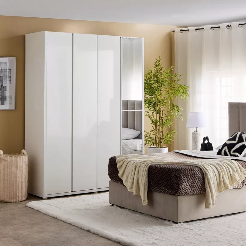 Artisan 4-Door Glossy Wardrobe with Drawer & Mirror - Image 9