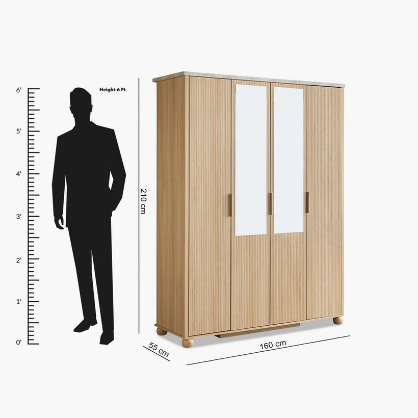 Island 4-Door Wardrobe with 2 Mirror - Image 12