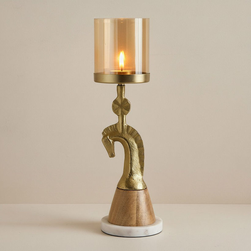 Astro Horse Pillar Candleholder with Glass - 10x10x35 cm - Image 3