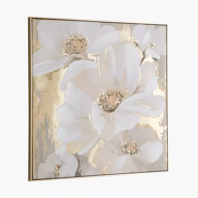 Orson 80% Hand Painted Gold Foil Floral Framed Canvas Wall Art - 80x3x80 cm - Image 2