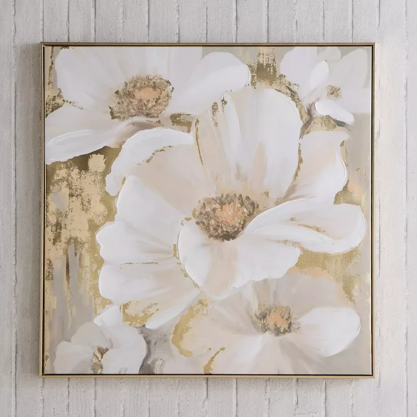 Orson 80% Hand Painted Gold Foil Floral Framed Canvas Wall Art - 80x3x80 cm - Image 3