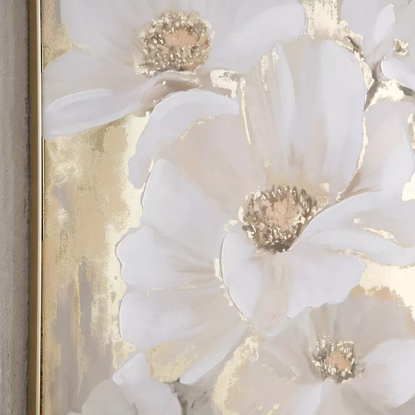 Orson 80% Hand Painted Gold Foil Floral Framed Canvas Wall Art - 80x3x80 cm - Image 4