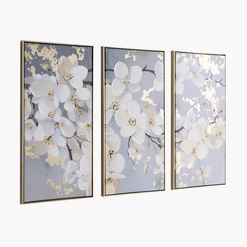 Orson 3-Piece Framed 80% Hand-Painted Floral Canvas Wall Art Set - 40x3x80 cm - Image 2
