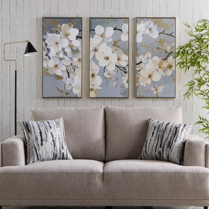 Orson 3-Piece Framed 80% Hand-Painted Floral Canvas Wall Art Set - 40x3x80 cm - Image 5