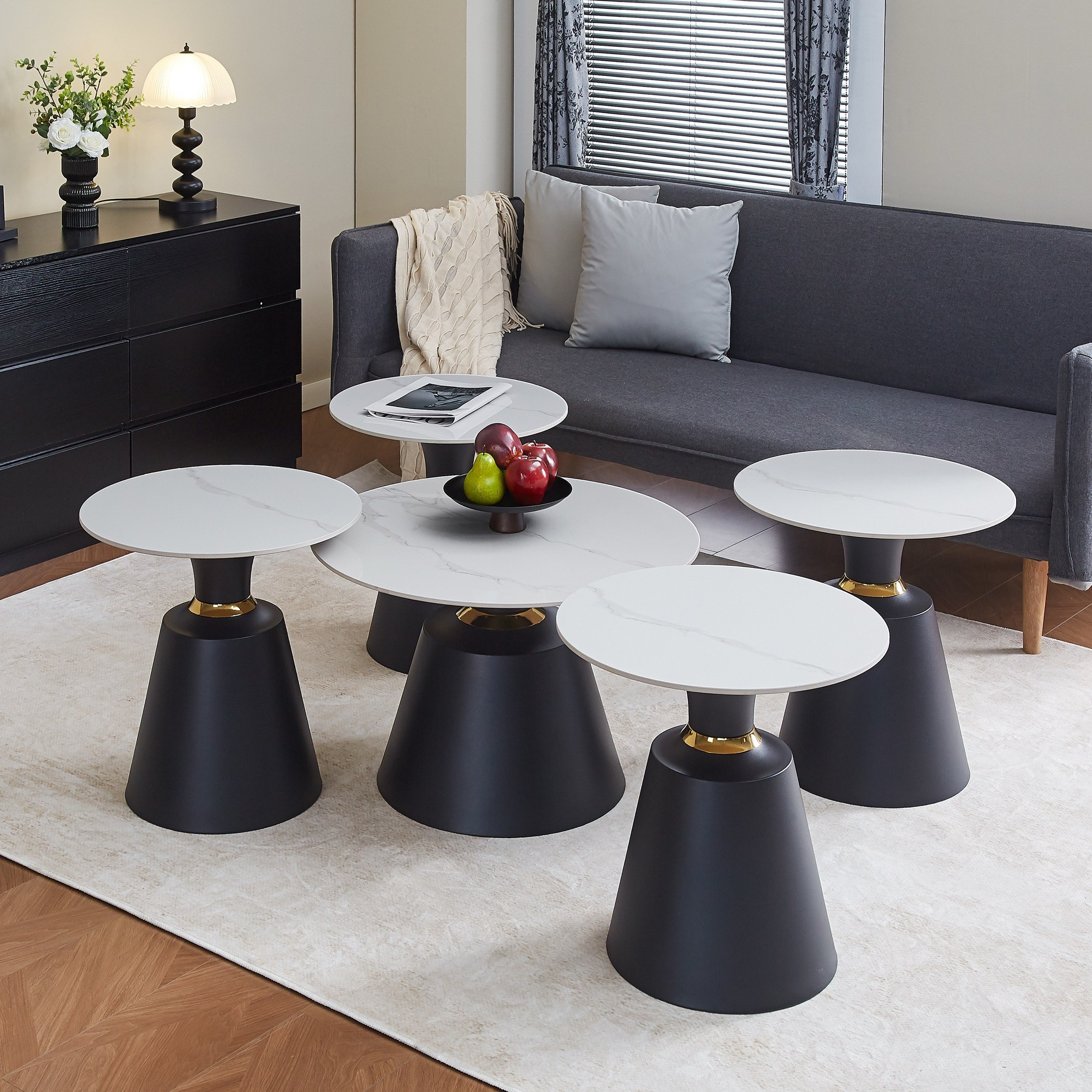 Movo Bethany Sintered Stone Coffee Table - Set of 5