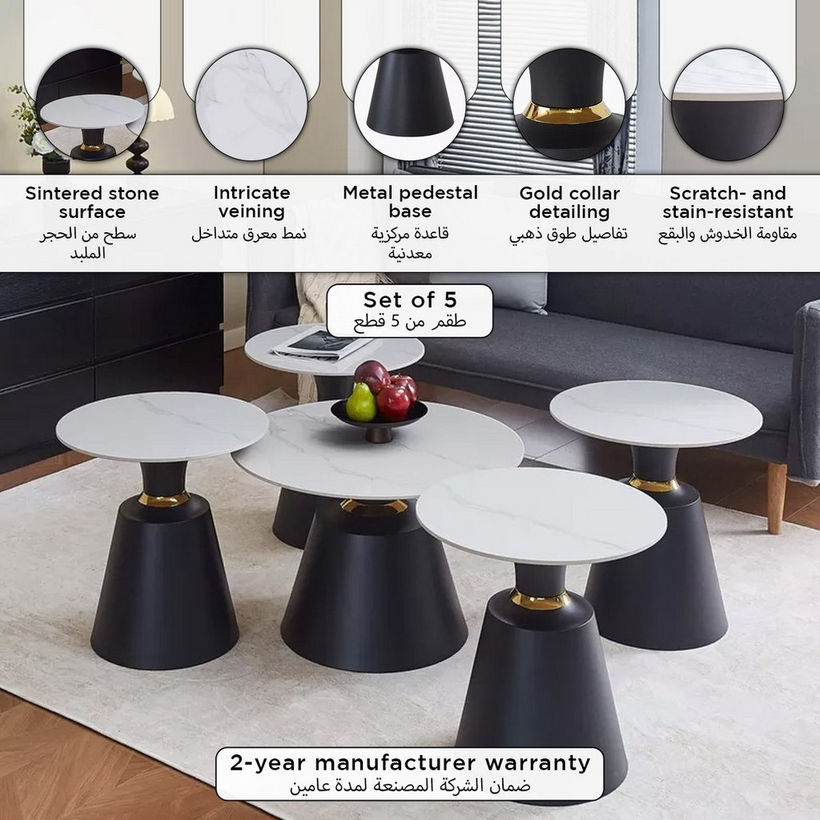Movo Bethany Sintered Stone Coffee Table - Set of 5 - Image 2