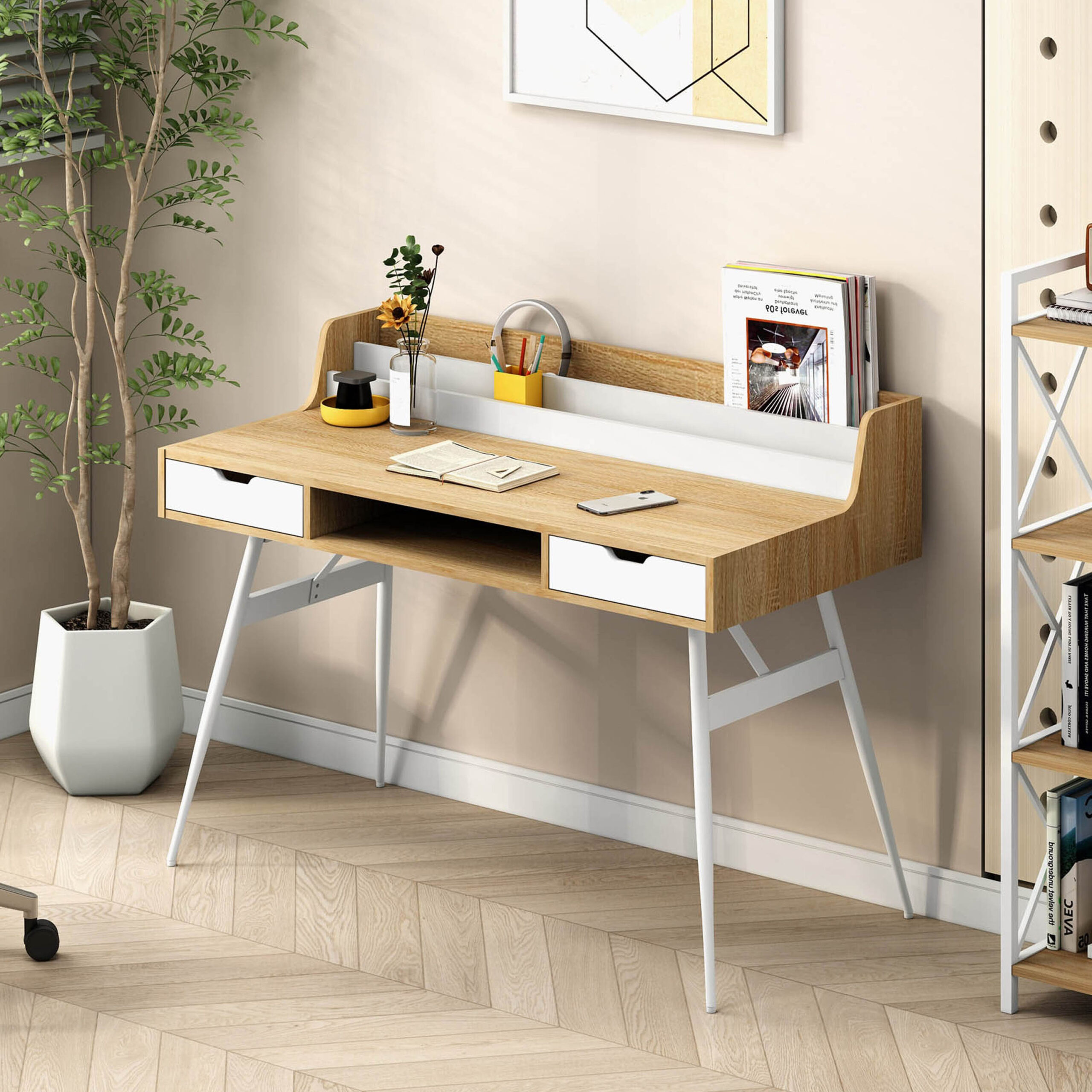 Movo Jade 2-Drawer Study Desk with Book Holder