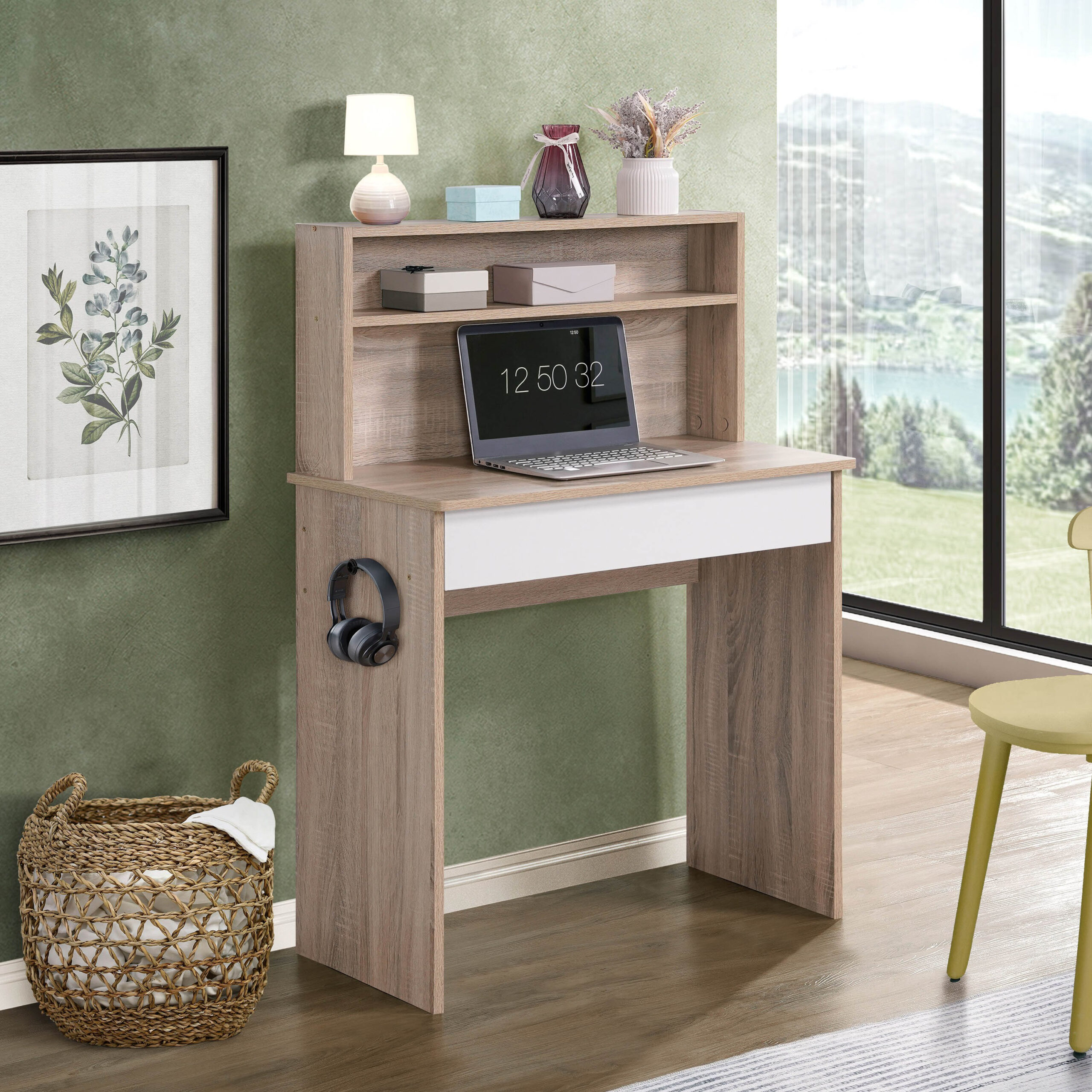 Islet Compact 1-Drawer Study Desk with Hutch