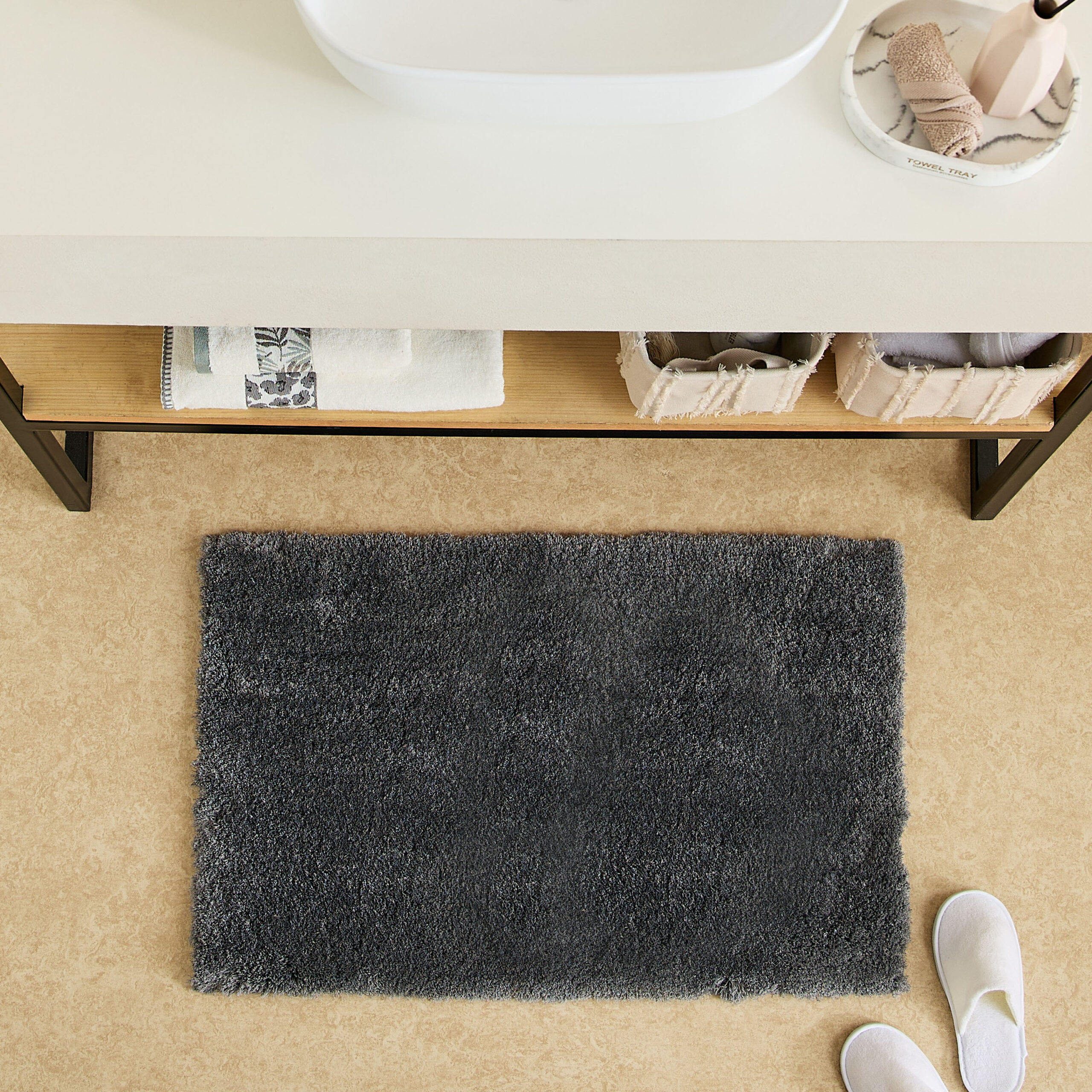 Leah Sliky Shag Plush Antiskid Bathmat - 60x90 cm