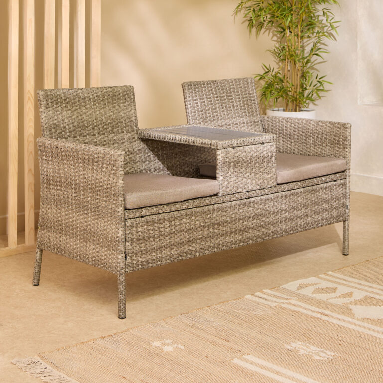 Movo Vera Enzo 2-Seater Outdoor Bench with Attached Table and Cushions
