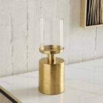 Alpha Metal Leather Textured Pillar Candleholder - 8x8x23 cm
