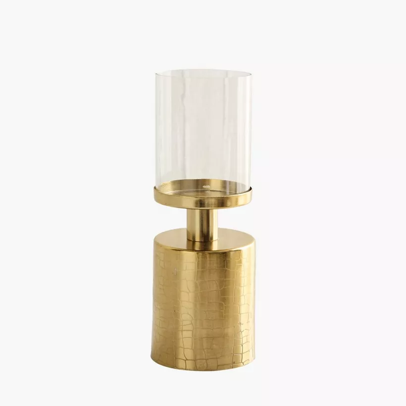 Alpha Metal Leather Textured Pillar Candleholder - 8x8x23 cm - Image 2