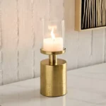 Alpha Metal Leather Textured Pillar Candleholder - 8x8x23 cm