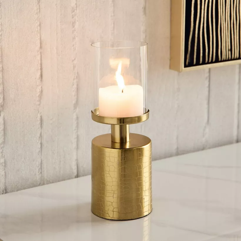 Alpha Metal Leather Textured Pillar Candleholder - 8x8x23 cm - Image 3