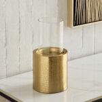 Alpha Metal Leather Wave Textured Pillar Candleholder - 12.5x12.5x19 cm