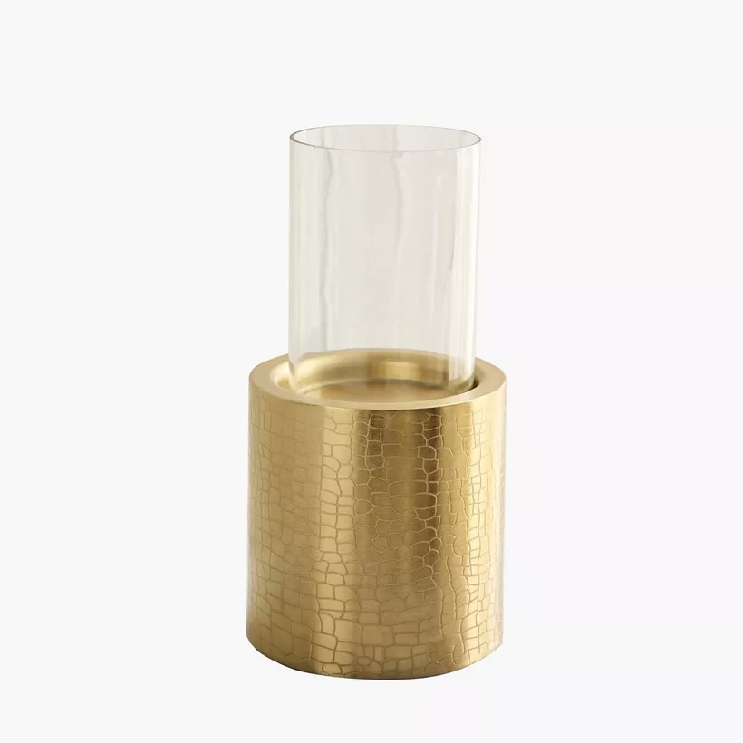 Alpha Metal Leather Wave Textured Pillar Candleholder - 12.5x12.5x19 cm - Image 2