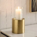 Alpha Metal Leather Wave Textured Pillar Candleholder - 12.5x12.5x19 cm