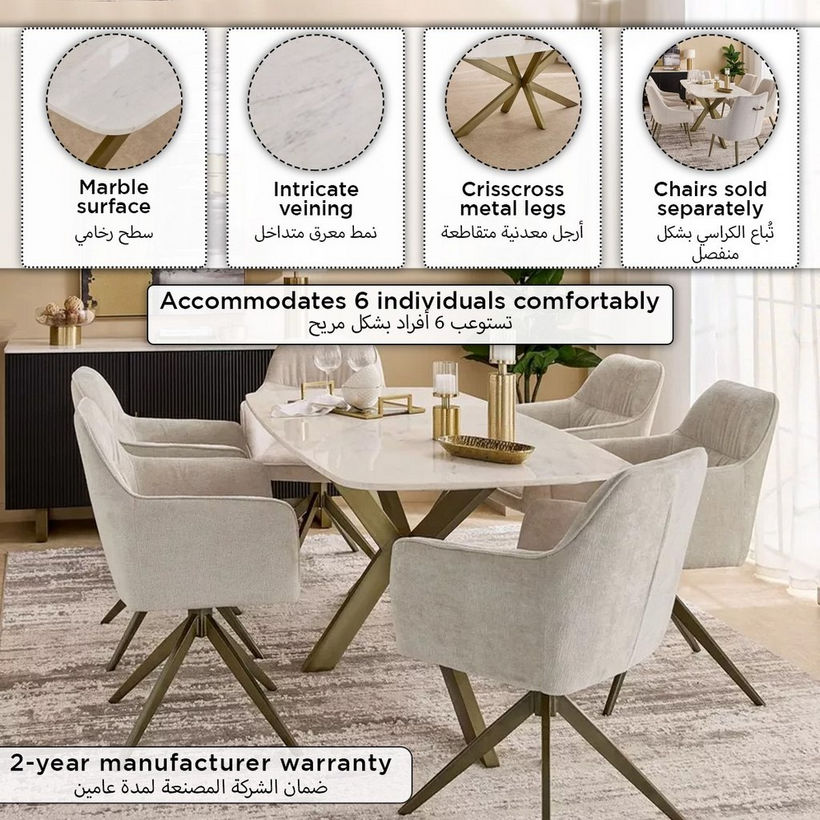 Cavon Portola 6-Seater Genuine Marble Top Dining Table - Image 2