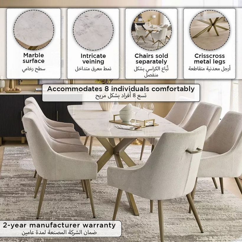 Cavon Portola NXT 8-Seater Genuine Marble Top Dining Table - Image 12