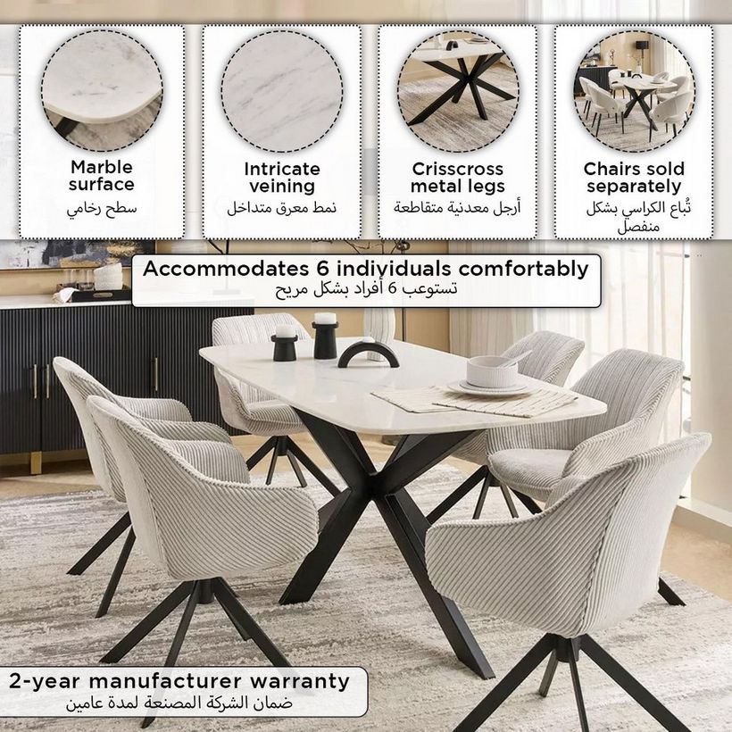 Cavon Portola Genuine Marble Top 6-Seater Dining Table - Image 11