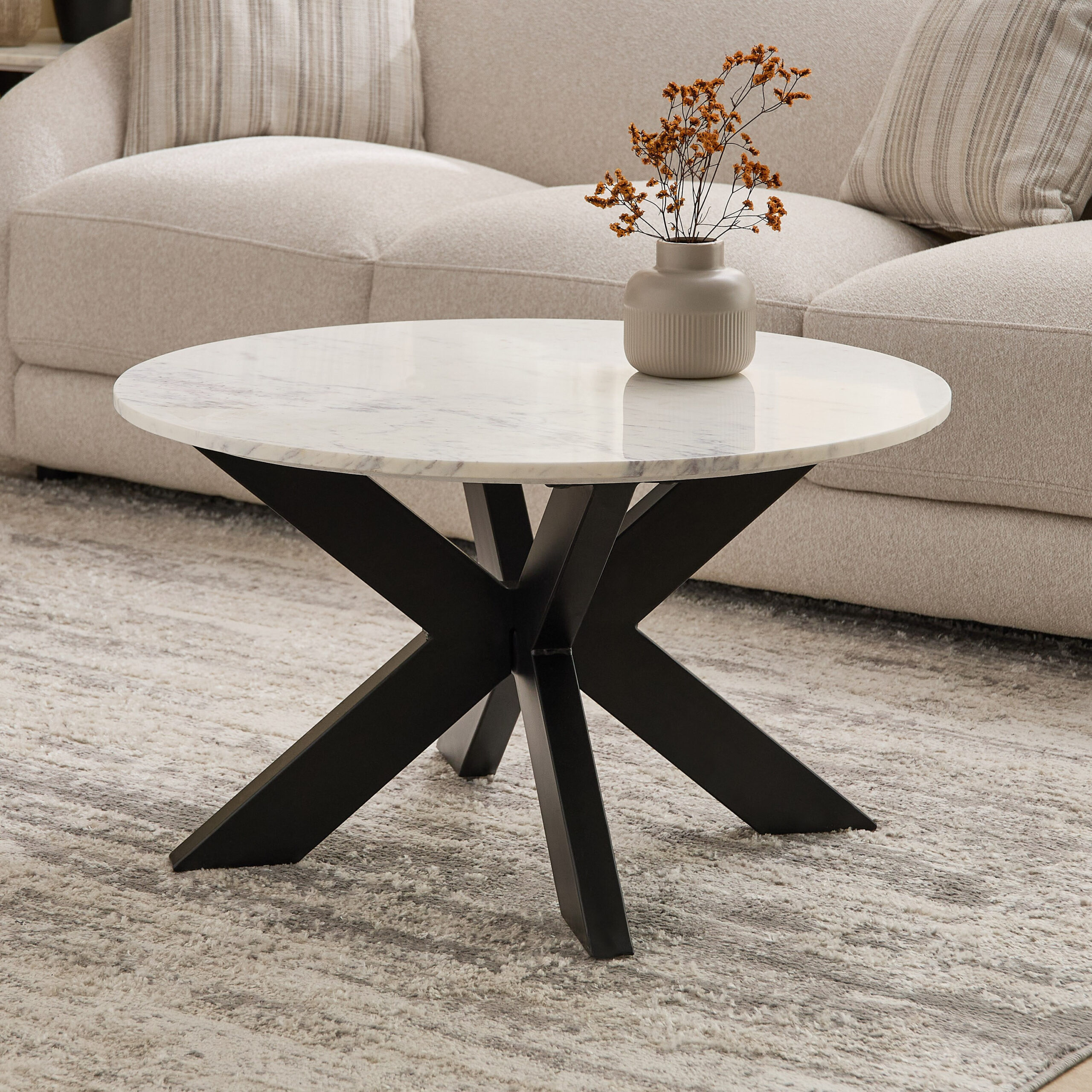 Cavon Portola Genuine Marble Top Round Coffee Table