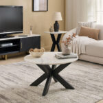 Cavon Portola Genuine Marble Top Round Coffee Table