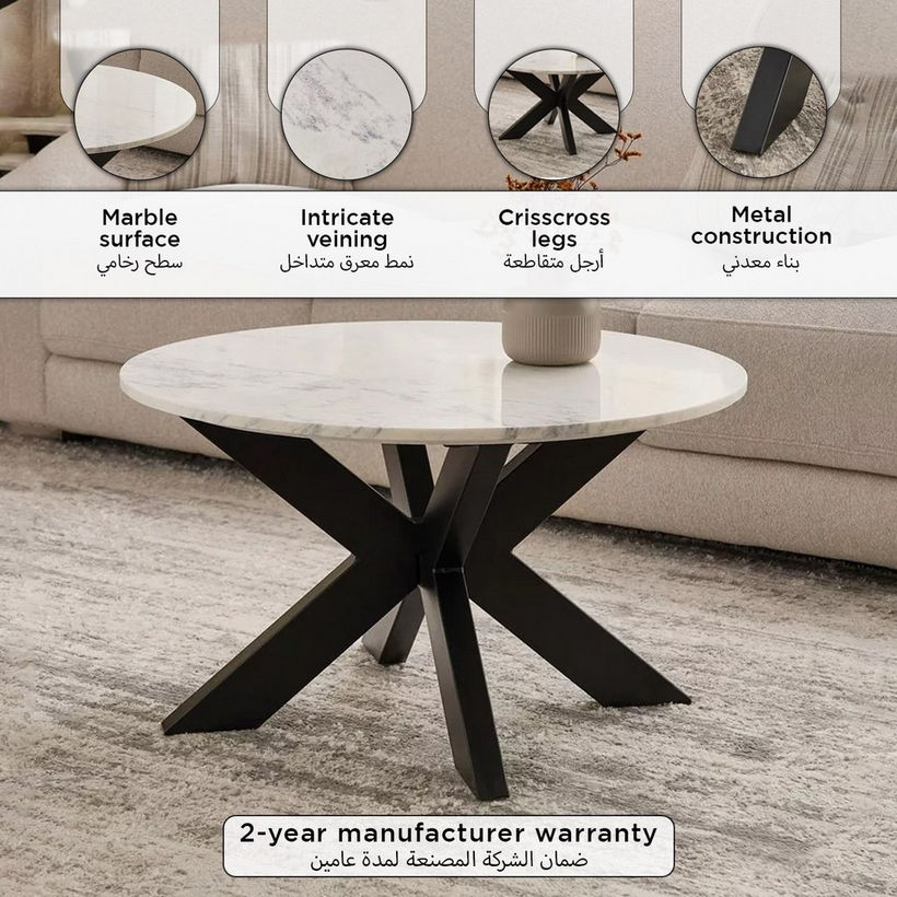Cavon Portola Genuine Marble Top Round Coffee Table - Image 11